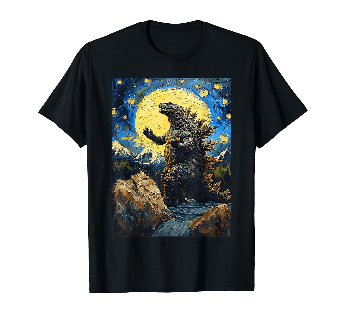 Japanese Monster Kaiju in Van Gogh Starry Night T-Shirt