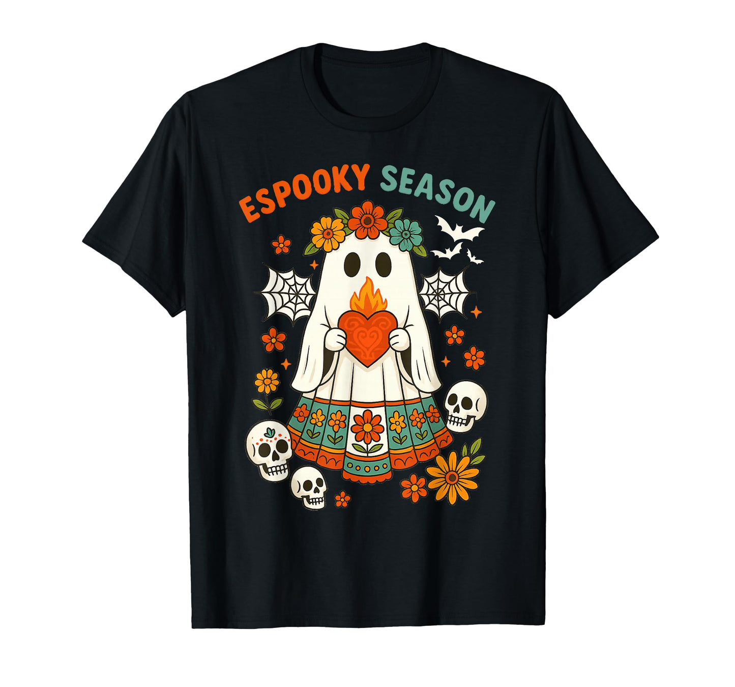 Spooky Season Mexican Ghost Flowers Funny Halloween Boo T-Shirt