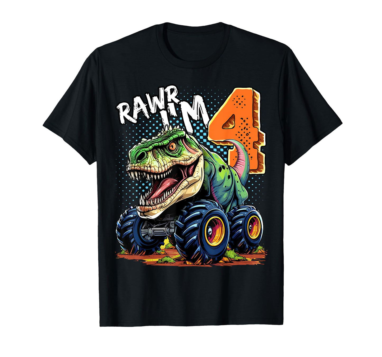 Monster Truck Dinosaur T-Rex 4th Birthday Boy 4 Year Old T-Shirt