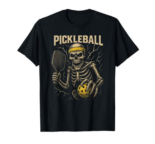 Spooky Skeleton Pickleball Player Cool Pickleball Graphic T-Shirt