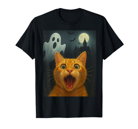 Cat Selfie with Ghost, Funny Cat Lovers Design T-Shirt