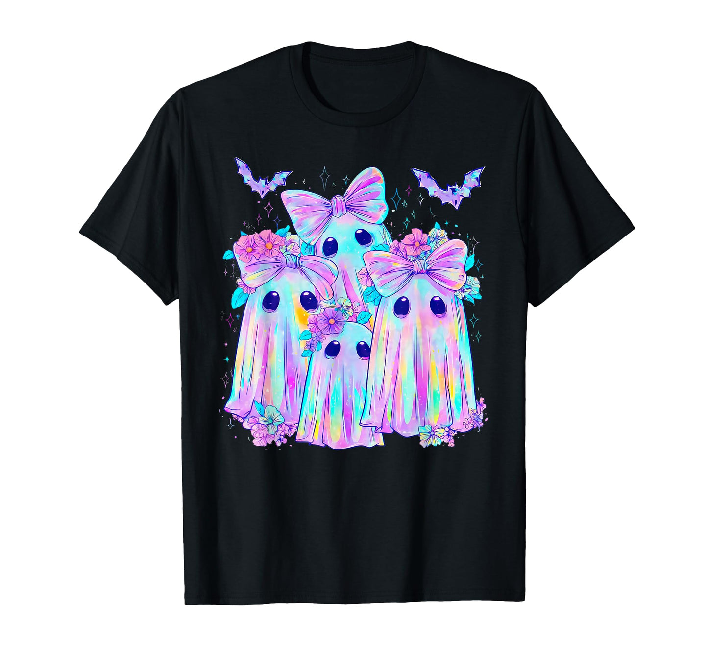 Pastel Galaxy Ghost Halloween Girl Kids Ghost Coquette Bow T-Shirt