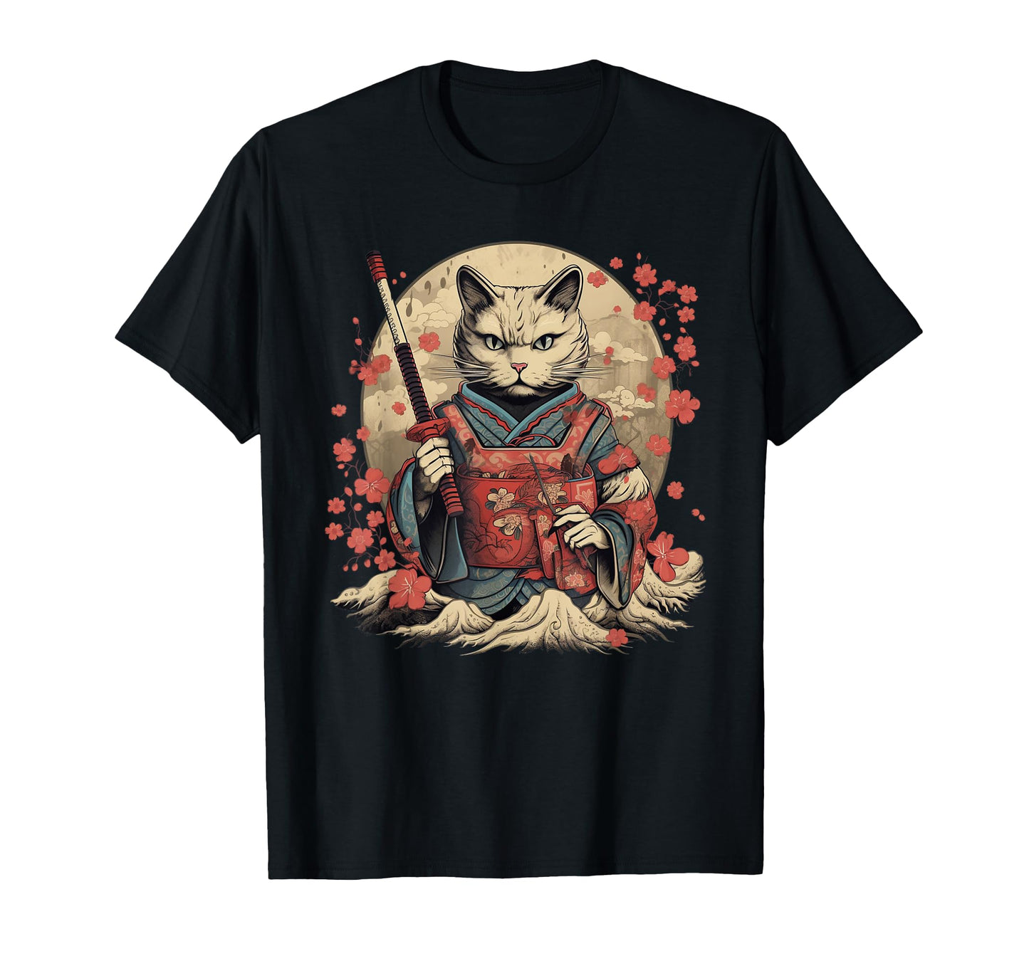 Vintage Japanese Samurai Ninja Cat Tattoo Kawaii T-Shirt