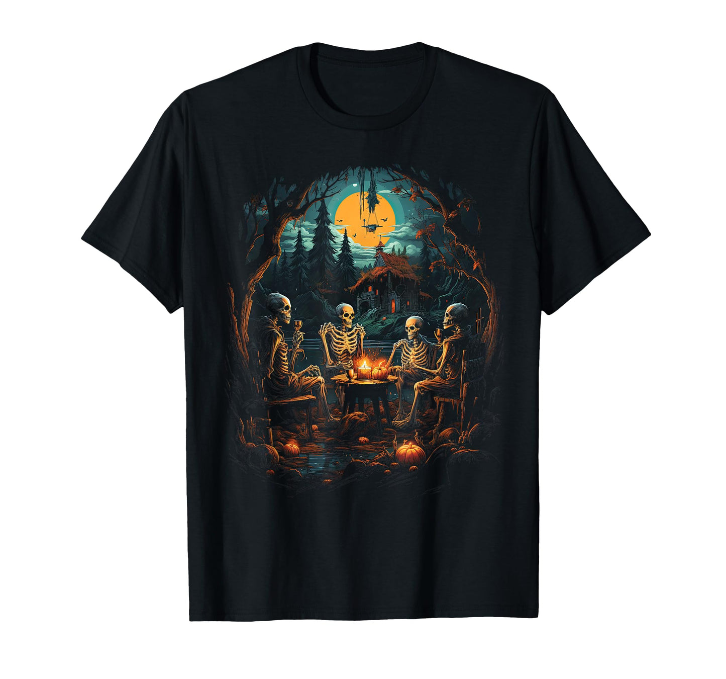 Vintage Ghost and Skeleton by Fire Camping Gothic Halloween T-Shirt