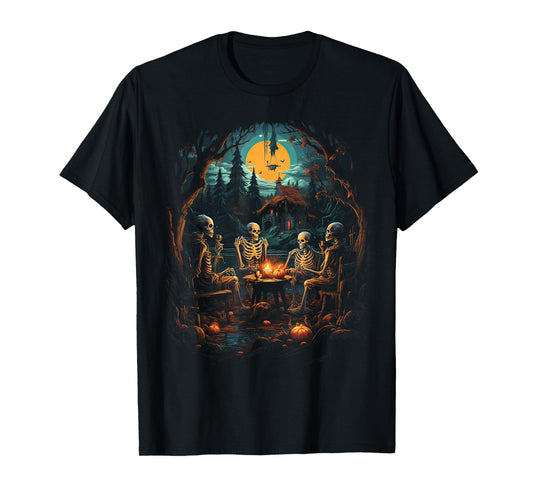 Vintage Ghost and Skeleton by Fire Camping Gothic Halloween T-Shirt