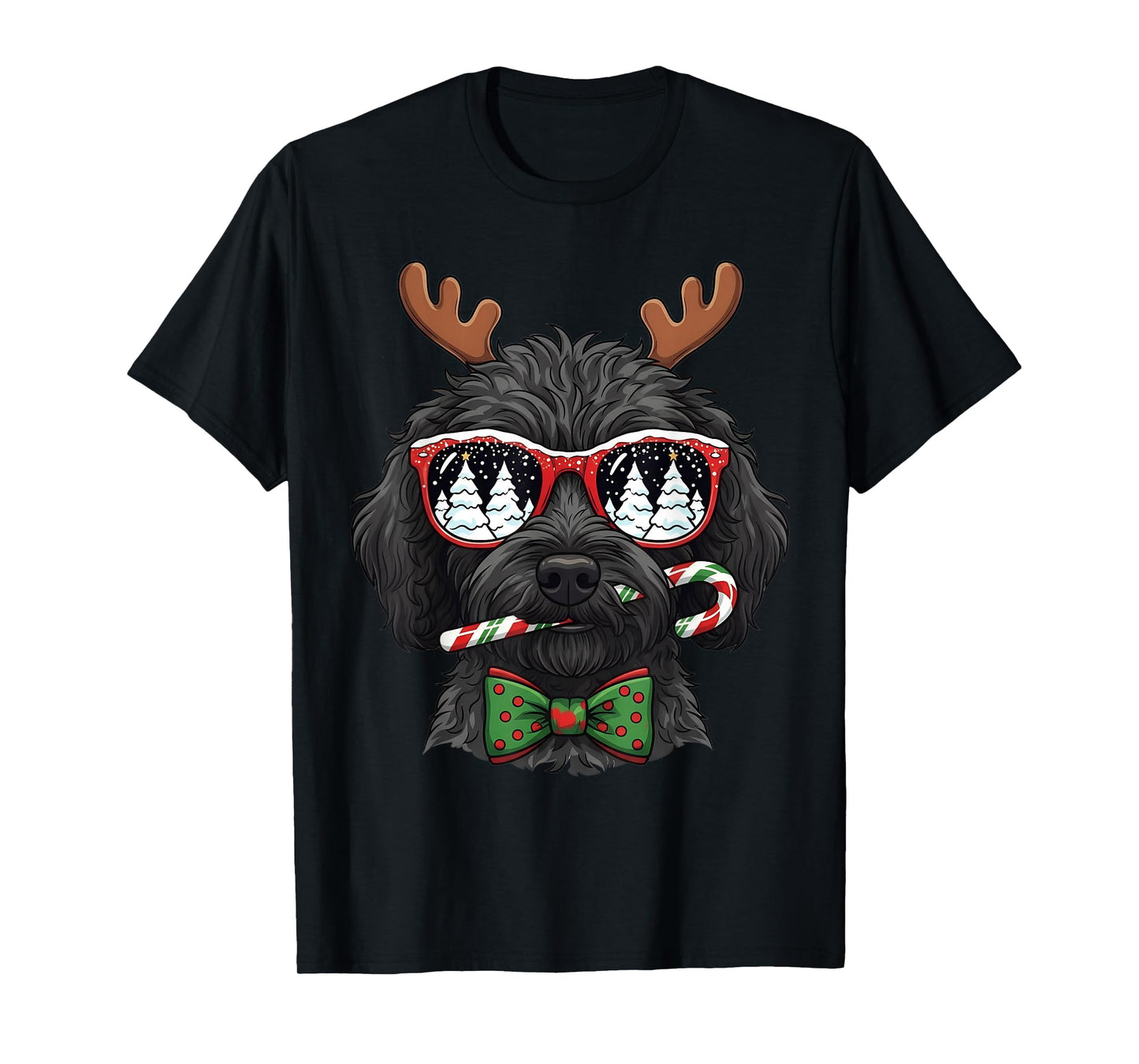 Black Doodle Christmas Reindeer Holiday Dog Lover Xmas T-Shirt