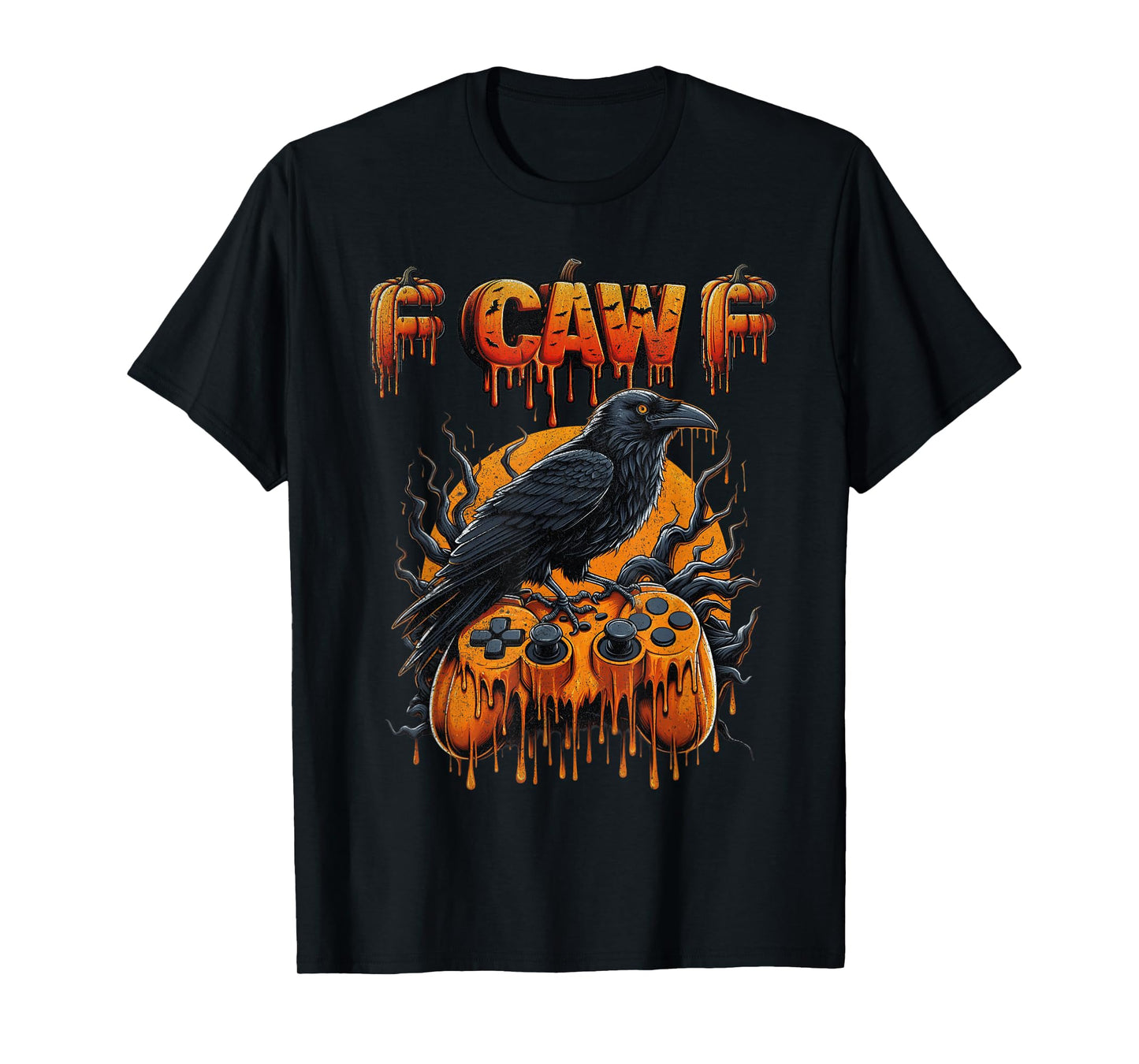 Halloween Gamer Pumpkin Dripping Gaming Crow Raven Bird Drip T-Shirt