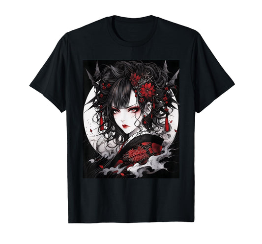 Enigmatic Enchantress: Japanese Gothic Girl Graphic Design T-Shirt