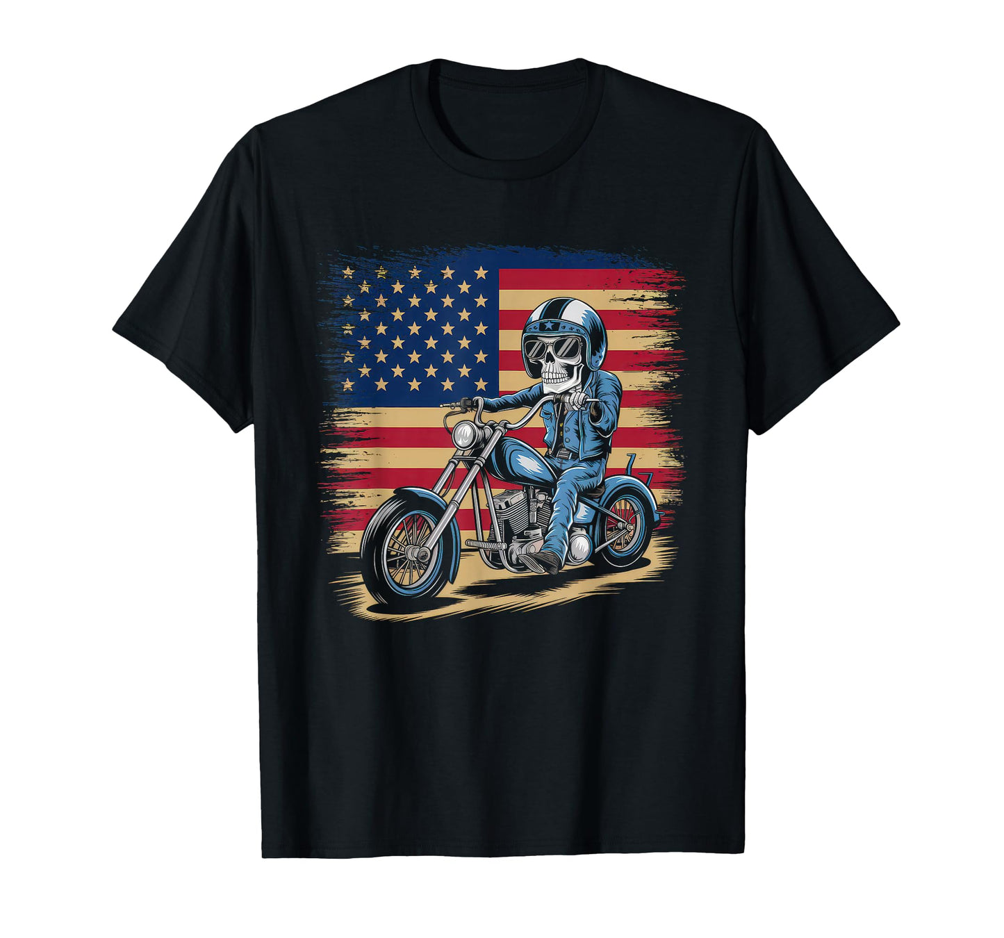 American Flag Motorcycle Tshirt USA Flag Biker Retro T-Shirt