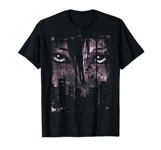 Anime Japanese Goth Cyberpunk City Sad T-Shirt