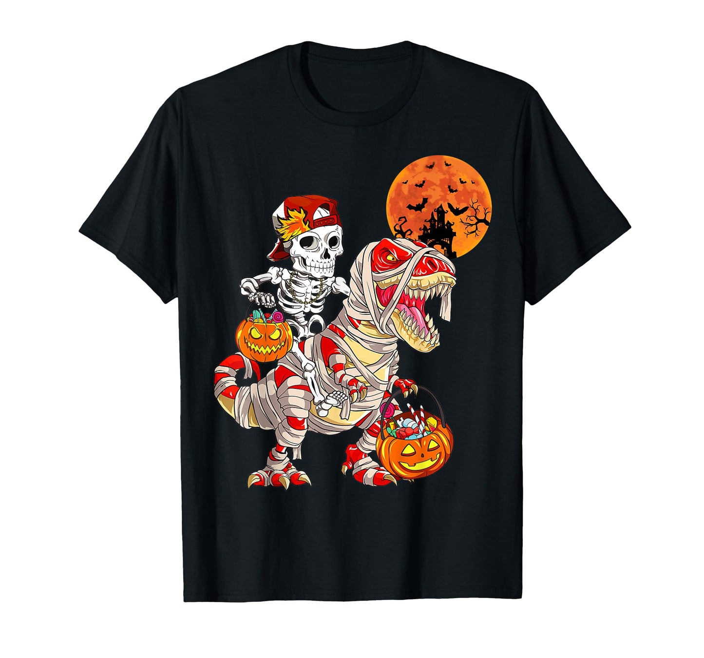 Cool Skeleton Cap Dino Mummy Toddler Boy Halloween Boys Kids T-Shirt