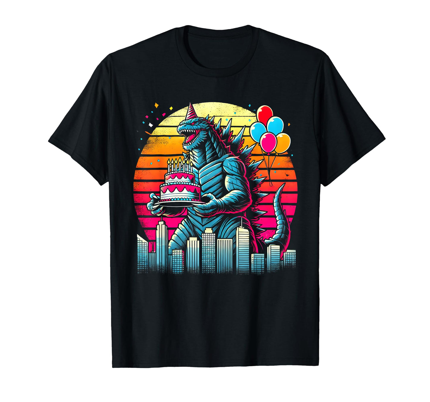 Kaiju Balloon And Cake Funny Japanese Monster Lover Birthday T-Shirt