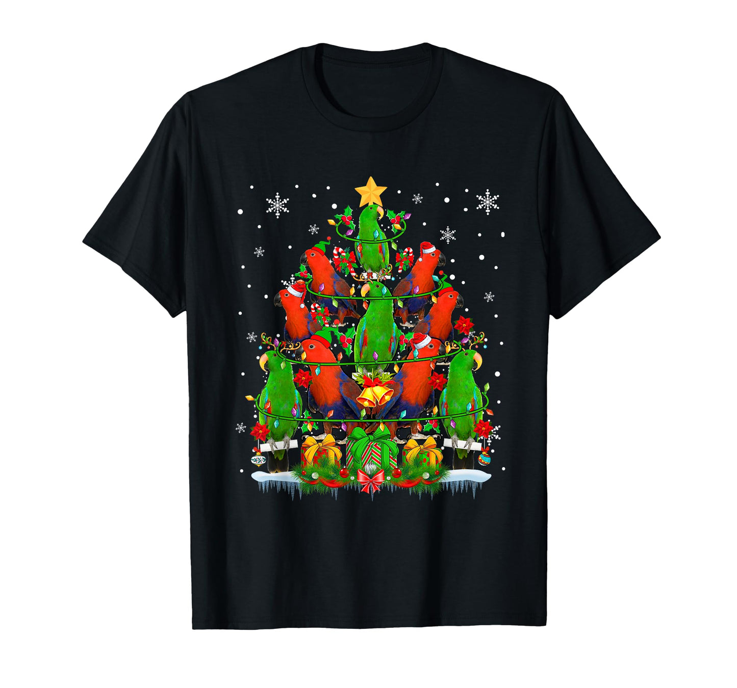 Santa Reindeer Elf Eclectus Parrots Christmas Tree Lover T-Shirt