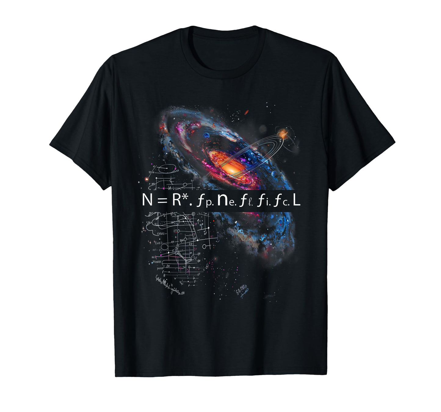 Drake Equation Estimation of Alien Civilizations T-Shirt, Small, Black