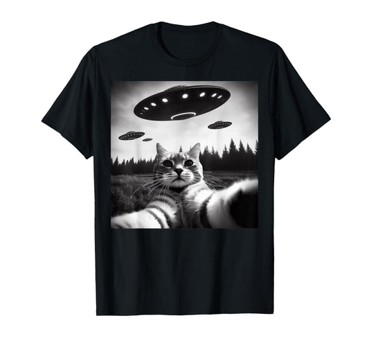 Cat Selfie With Alien UFO Funny Cat Gifts For Men Women Kid T-Shirt