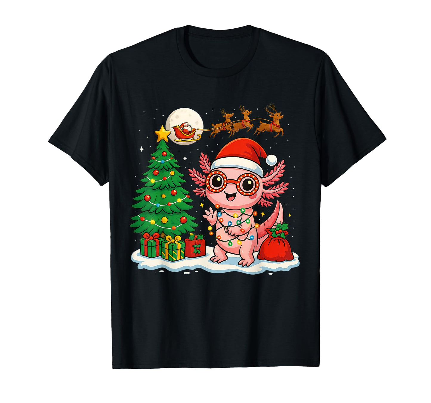 Axolotl Santa Hat Xmas Tree Lights Merry Christmas Axolotl T-Shirt