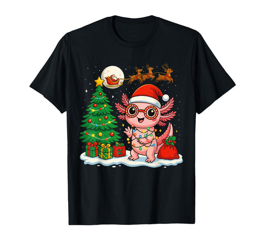 Axolotl Santa Hat Xmas Tree Lights Merry Christmas Axolotl T-Shirt