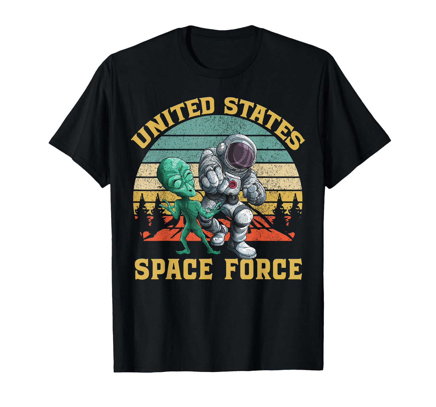 Retro US Space Force Graphic Vintage Sunset Alien Punch Gift T-Shirt