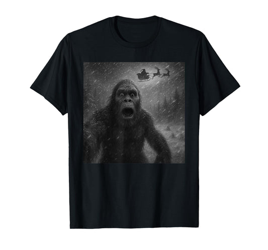 Funny Bigfoot Sasquatch Selfie Santa Claus Xmas Christmas T-Shirt