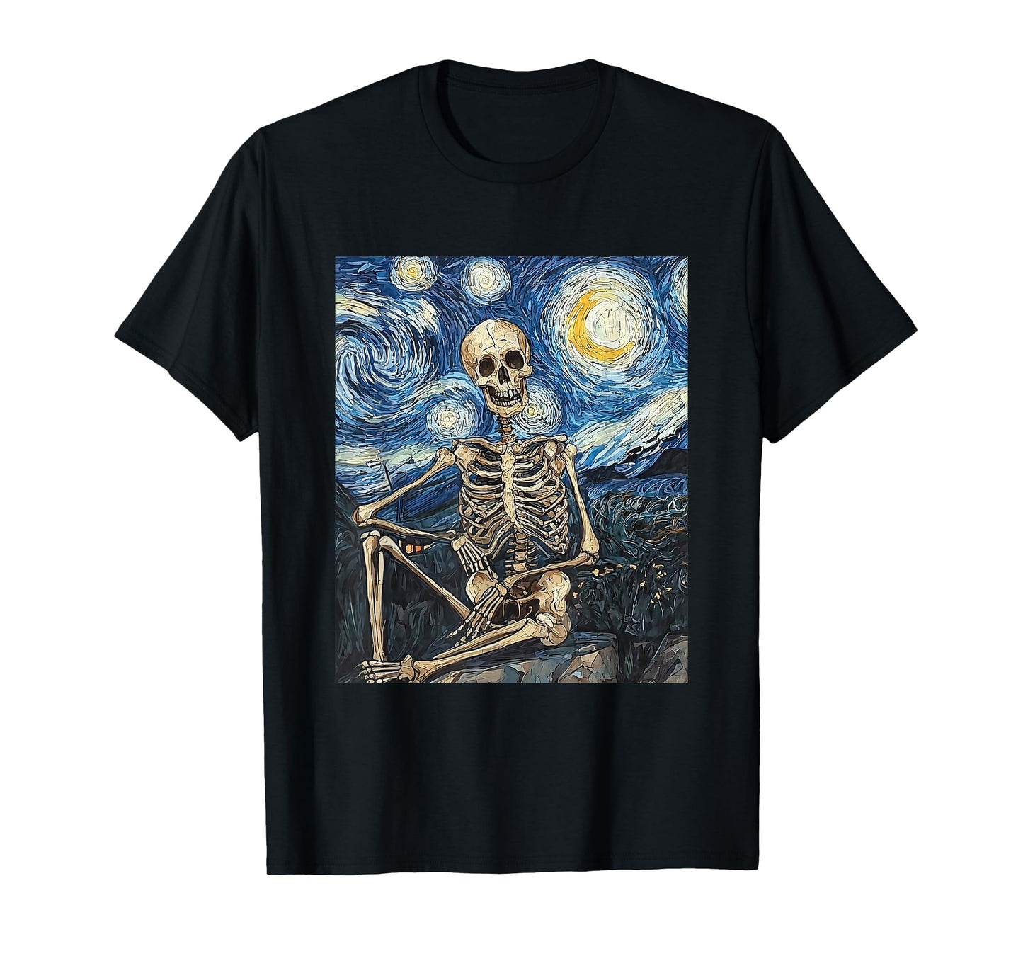 Skeleton Ghost Halloween - Van Gogh Style - Starry Night T-Shirt