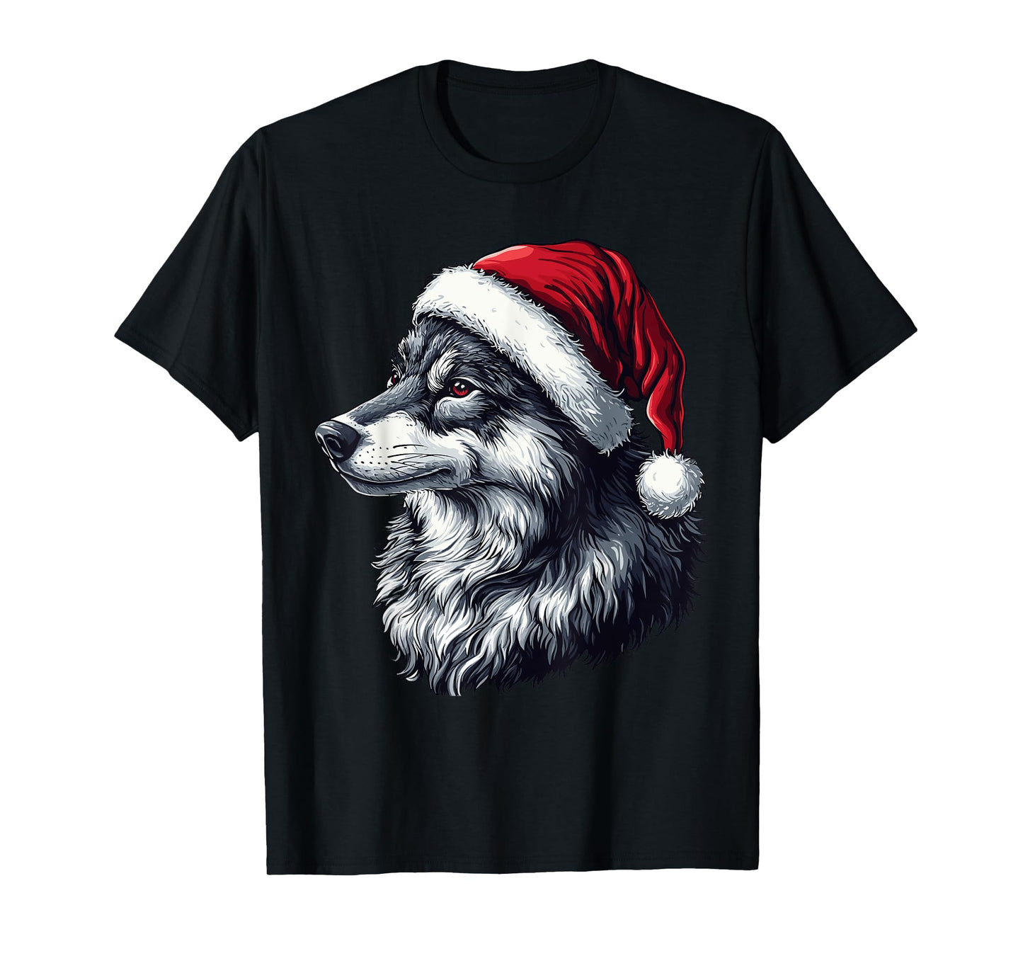 Funny Xmas Wolf Lovers Christmas Pajama Wolf Santa Hat T-Shirt
