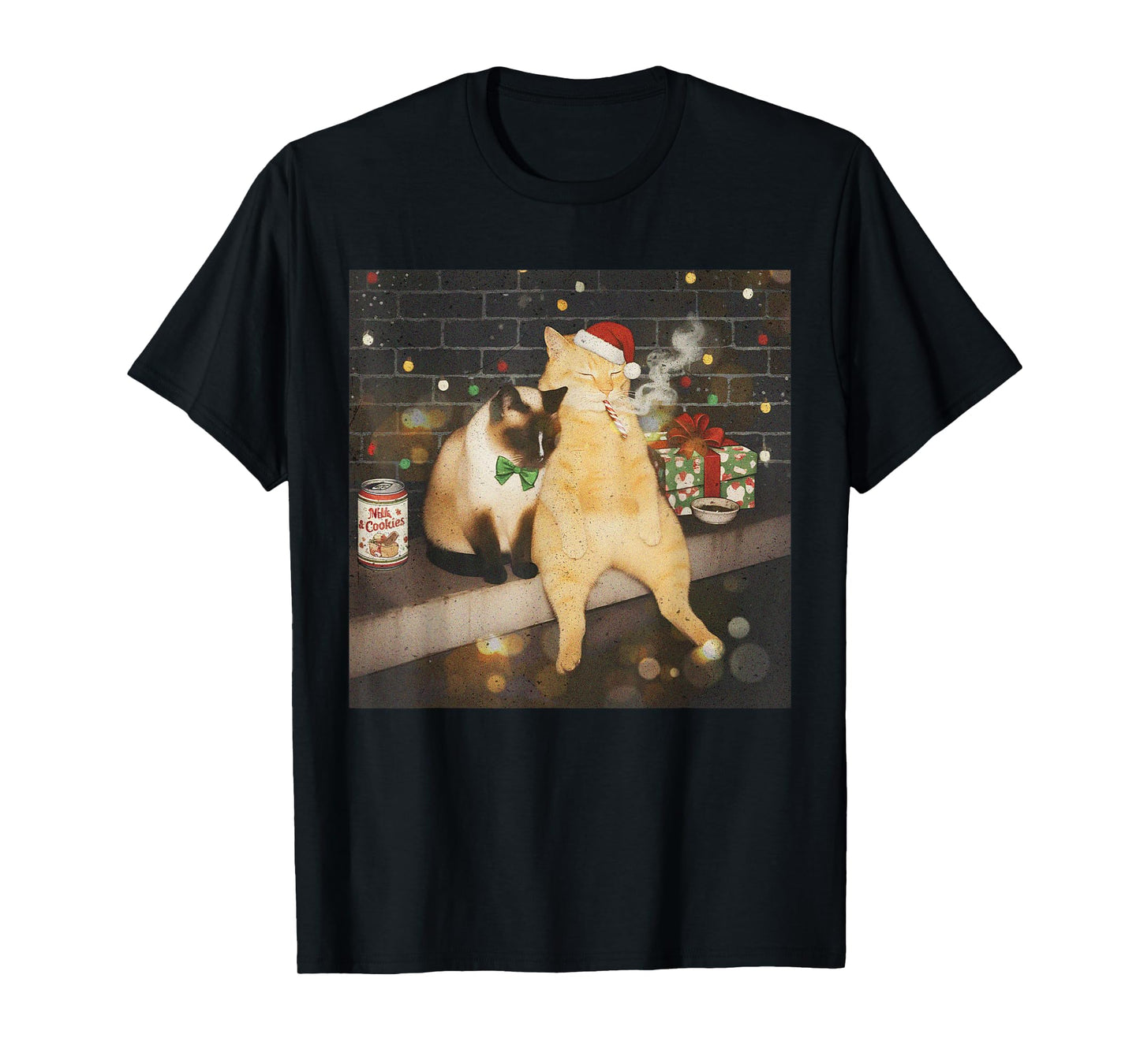Christmas Smoking Cat Funny Candy Cane Cat Santa Meme Animal T-Shirt