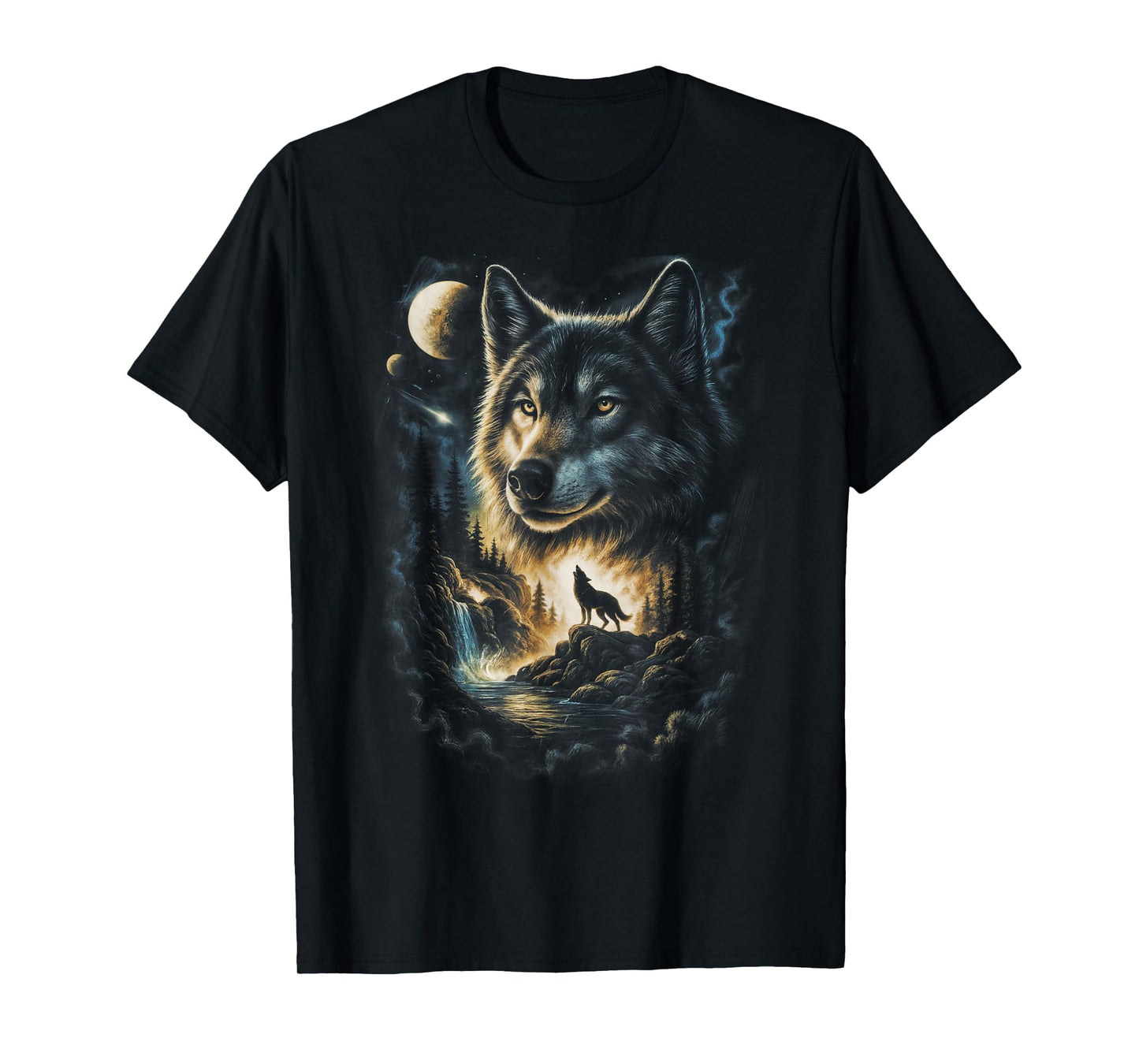 Wolf Howling Moon Forest Nature Wildlife Lovers Animal Men T-Shirt