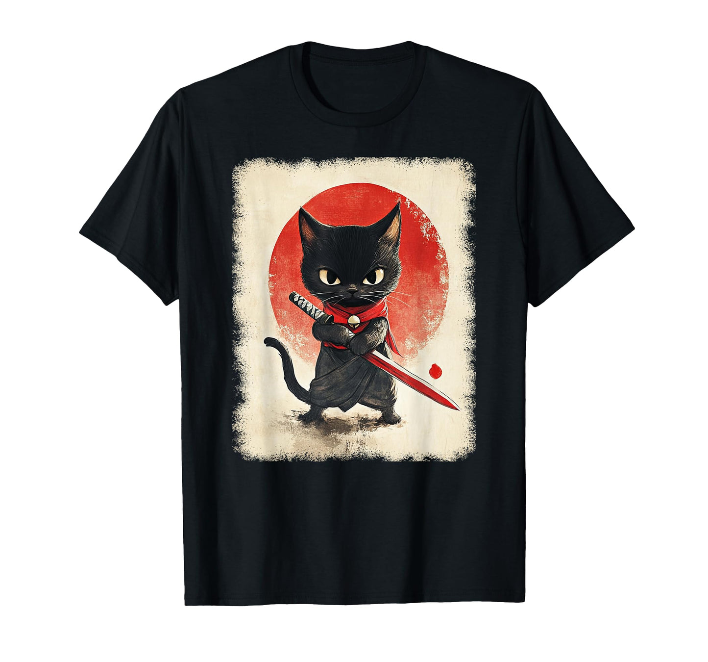 Japanese Samurai Kitten Kawaii Ninja Cat T-Shirt