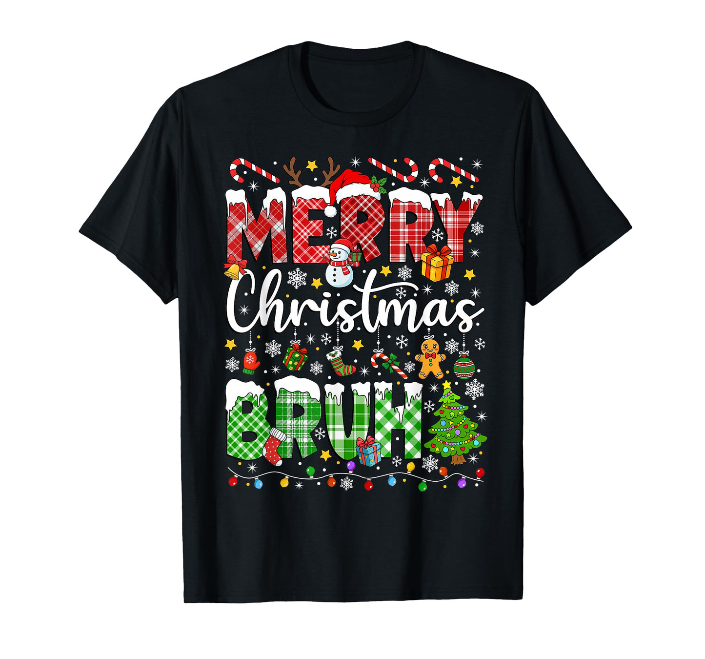 Merry Christmas Bruh Santa Funny Red Plaid Teens Boys Kids T-Shirt