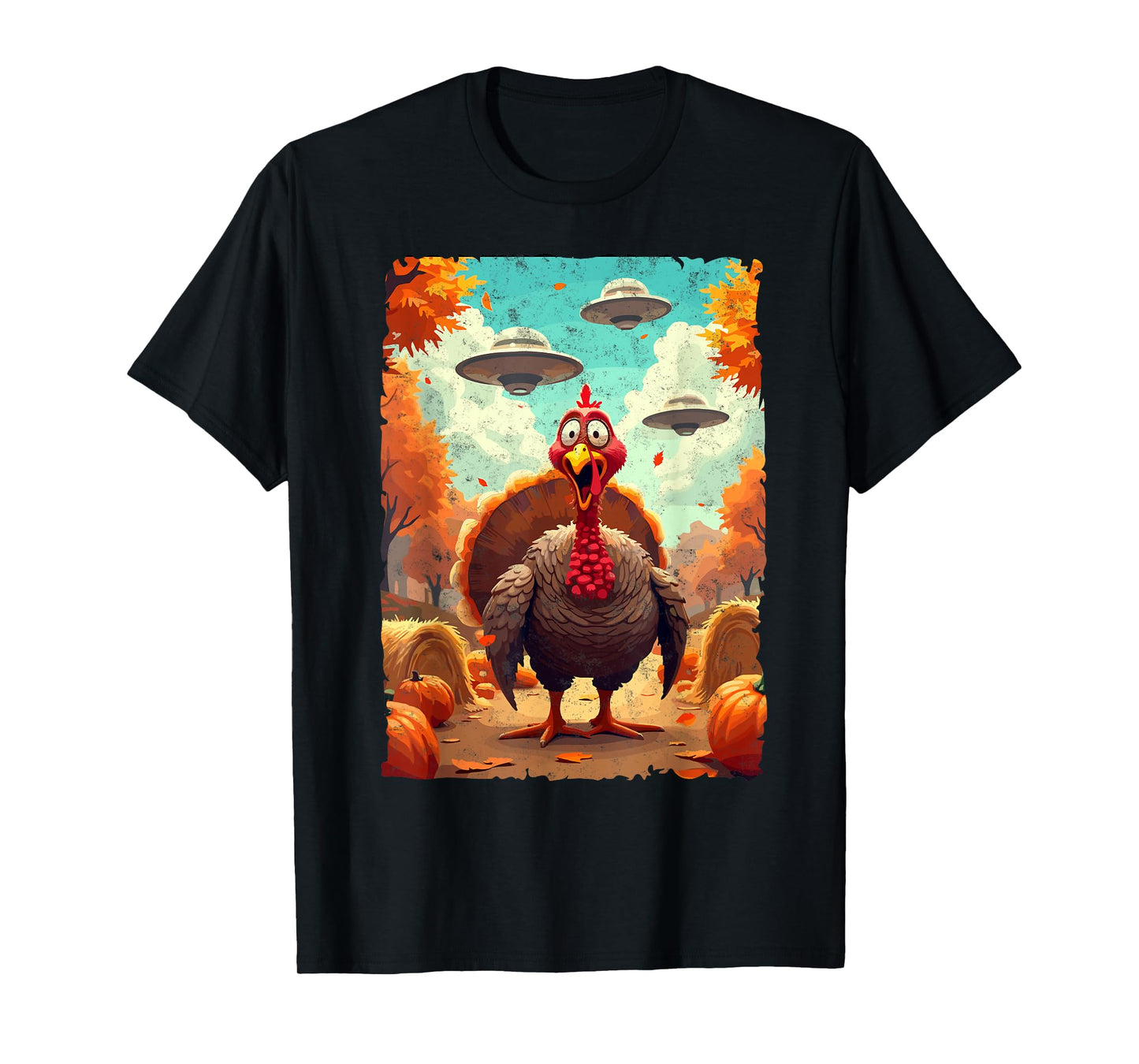 Autumn Fall Season Funny Turkey & UFO Thanksgiving Day Alien Believer T-Shirt