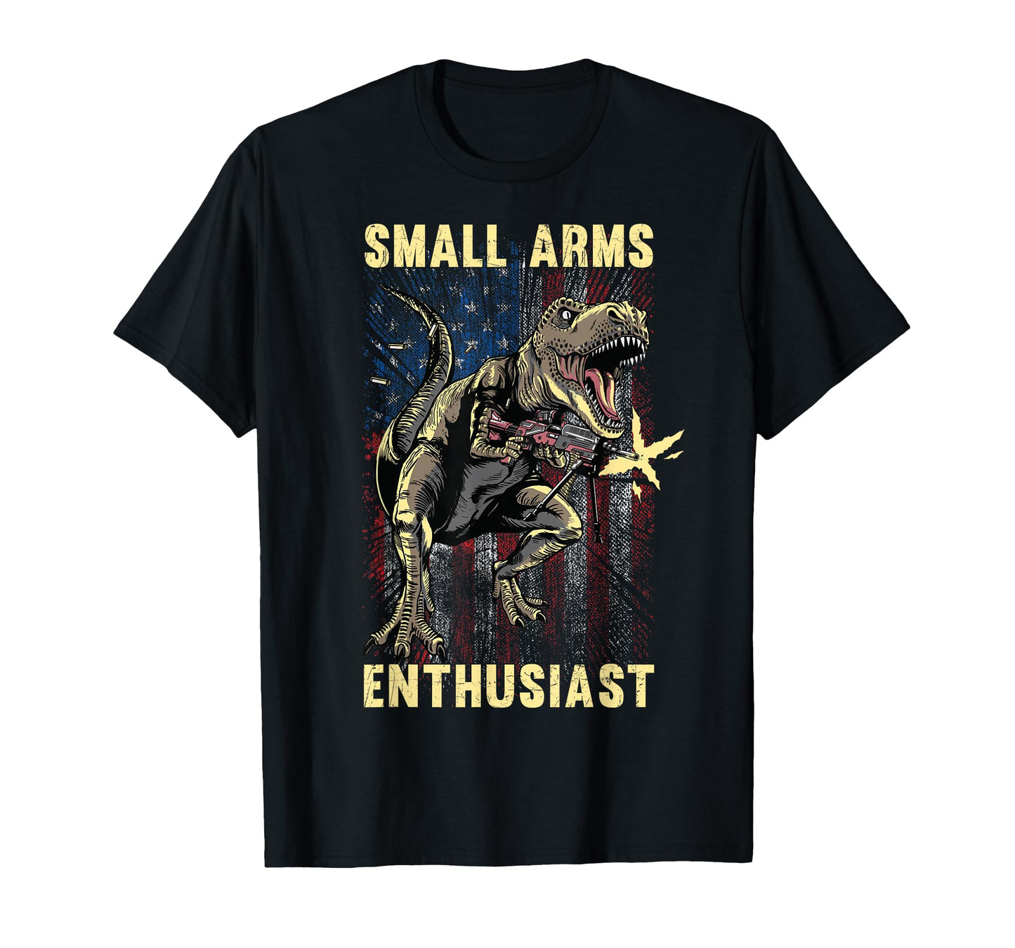 Small Arms Enthusiast Funny T-rex With Machine Gun USA Flag T-Shirt