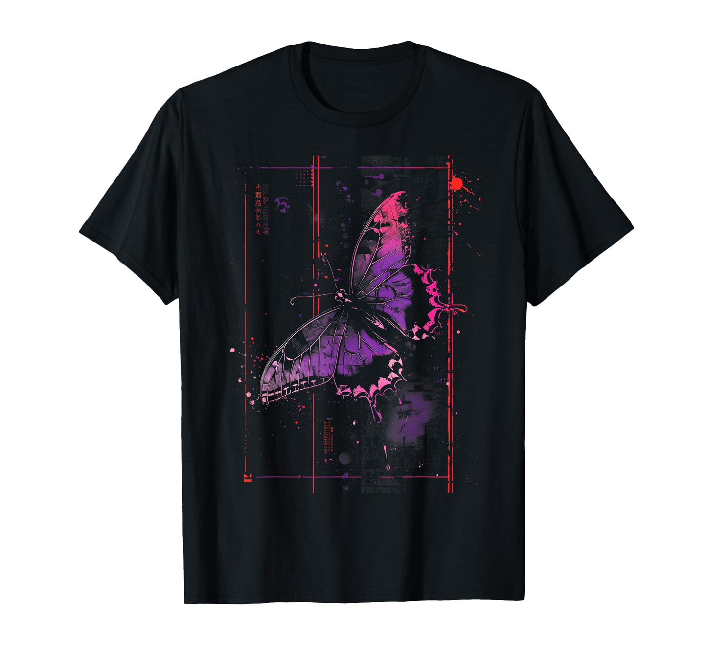 Anime Japanese Goth Cyberpunk City Butterfly Art Colorful T-Shirt