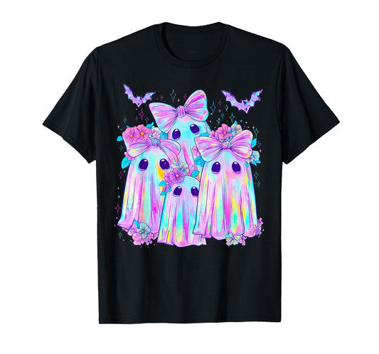 Holo Ghost Coquette Bow Halloween Spooky Season Girl Women T-Shirt