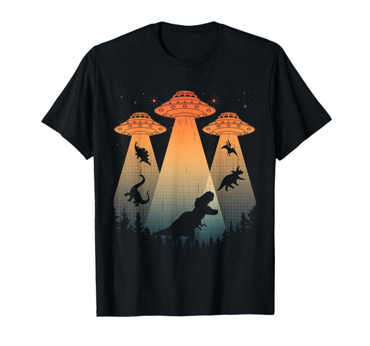 Cool Dinosaur Art For Men Women UFO Alien Abduction Dinosaur T-Shirt