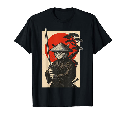 Cat Samurai Japanese Sword Anime Cat T-Shirt