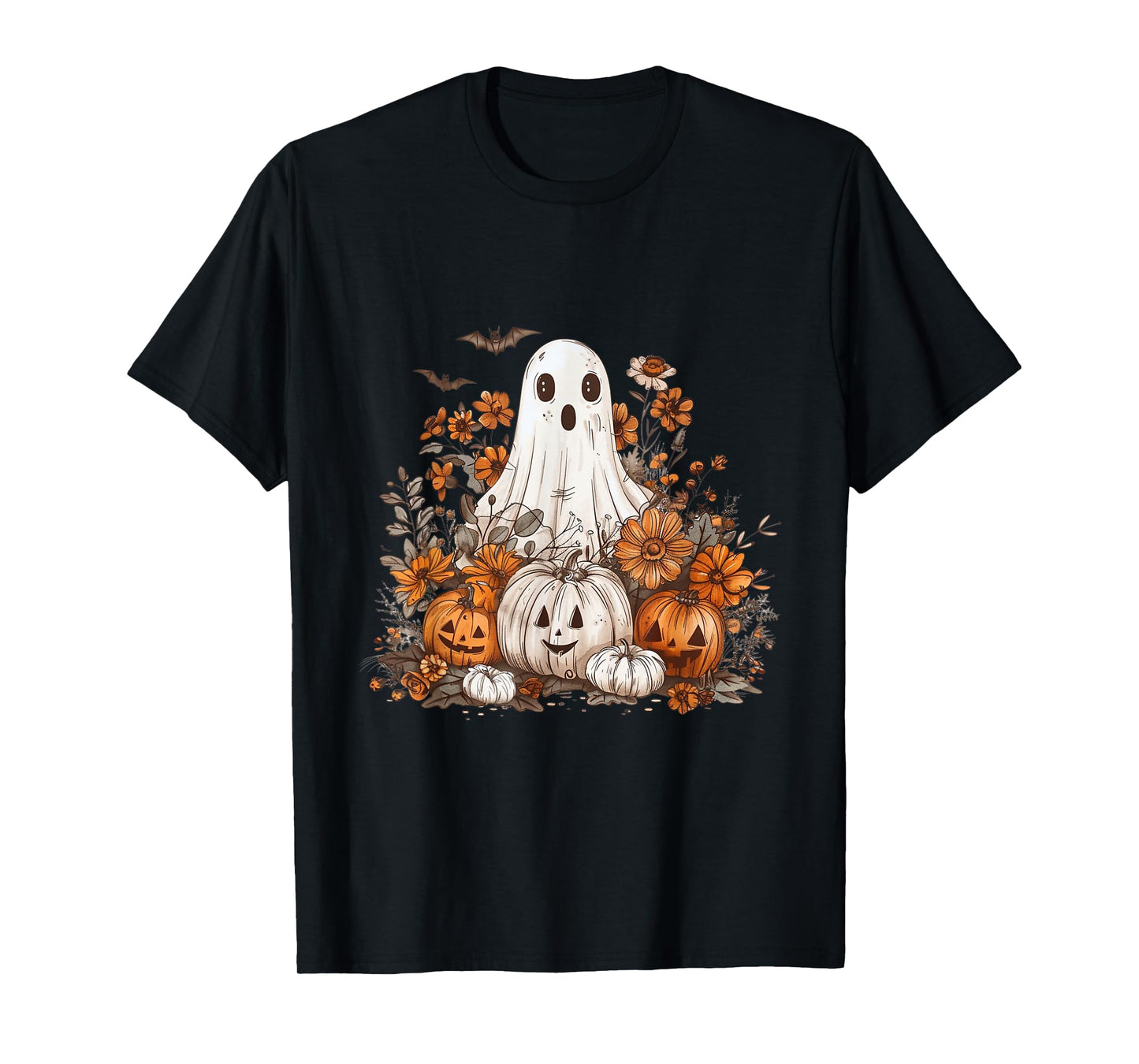 Cute Boho Flower Ghost Pumpkin Halloween Party Ghost Costume T-Shirt