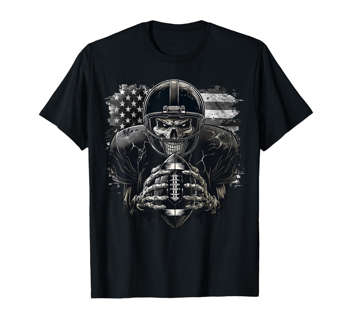 Scary Game Day Skeleton American Football Halloween USA Flag T-Shirt