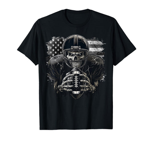 Scary Game Day Skeleton American Football Halloween USA Flag T-Shirt