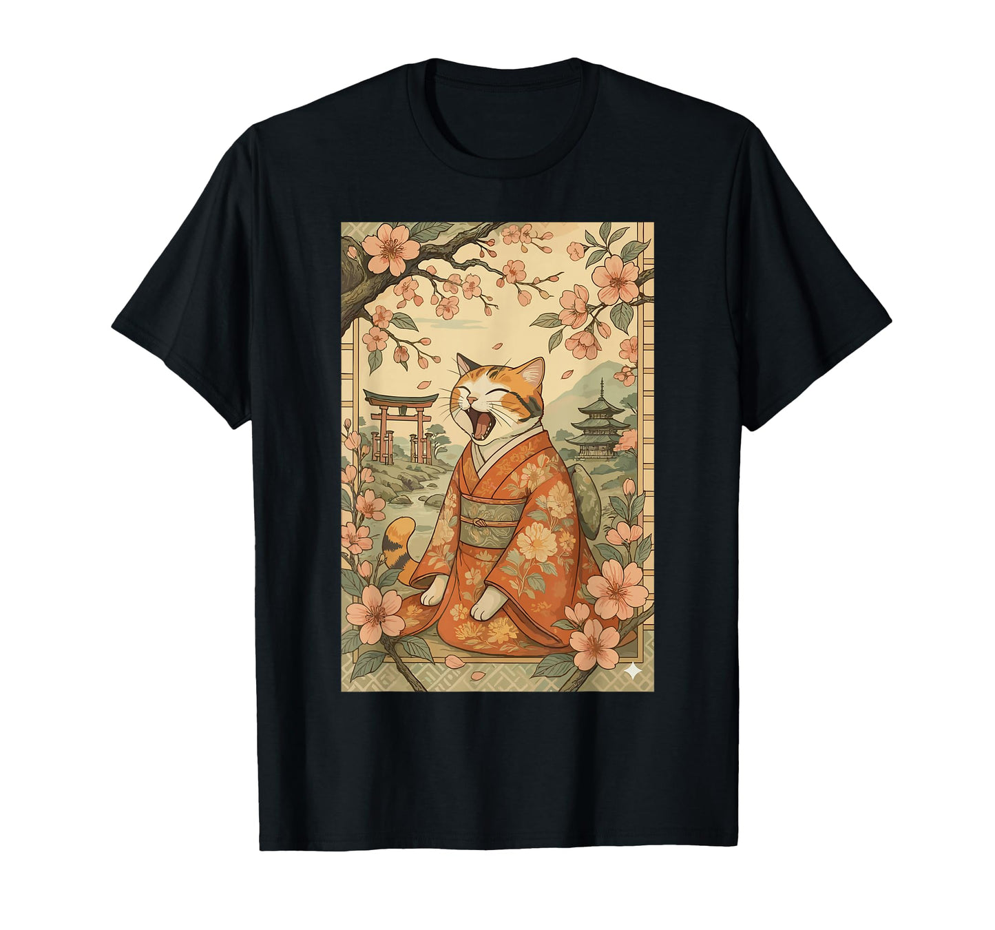 Funny Cat Shirt in Kimono Cherry Blossom Japanese Art T-Shirt