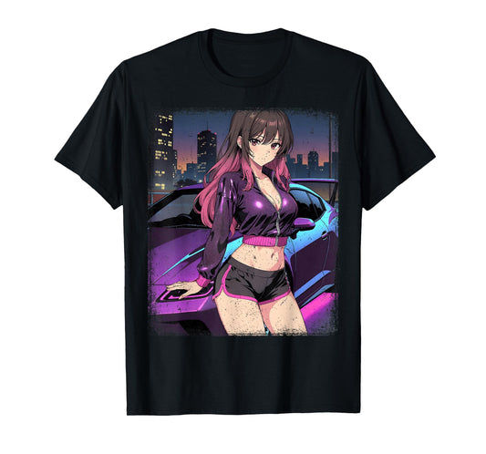 Retro Vintage Japanese JDM Race Car Waifu Anime Girl Women T-Shirt