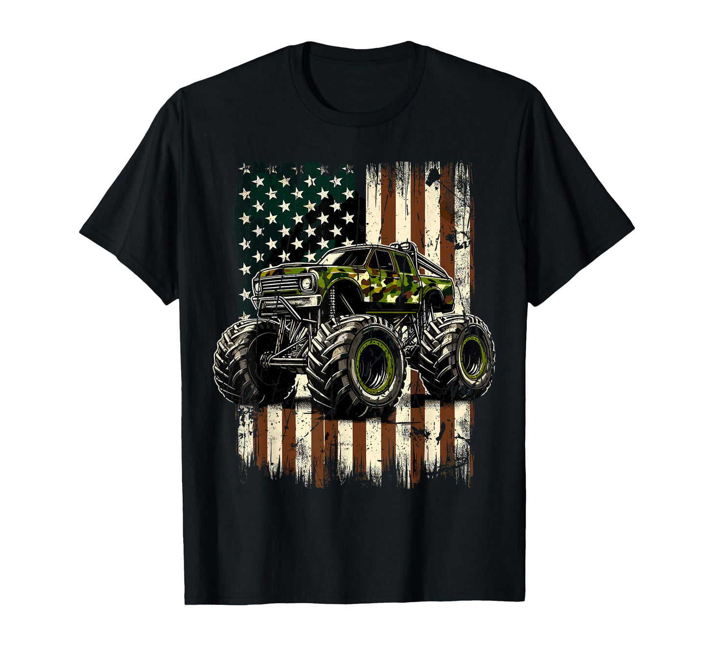 Monster Trucks USA Flag 4th July Monster Truck T-Shirt