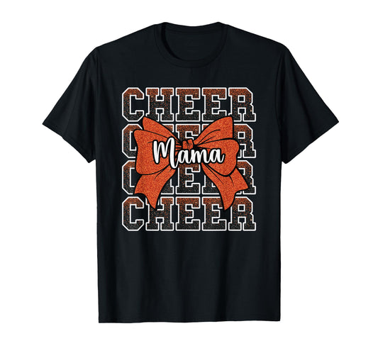 Cheer Mama Mom Bow Sport Cheerleader Cheerleading Orange T-Shirt