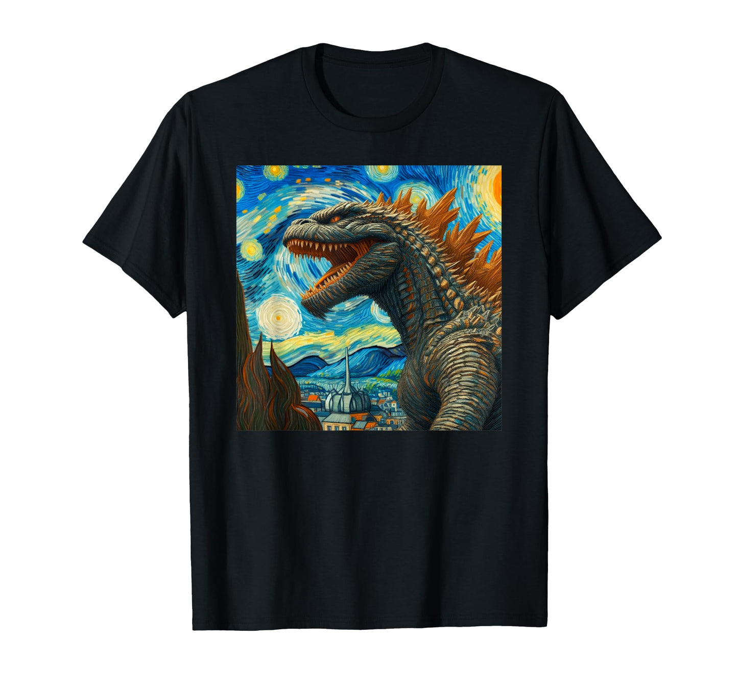 Vintage Japanese Monster Kaiju Van Gogh Starry Night T-Shirt