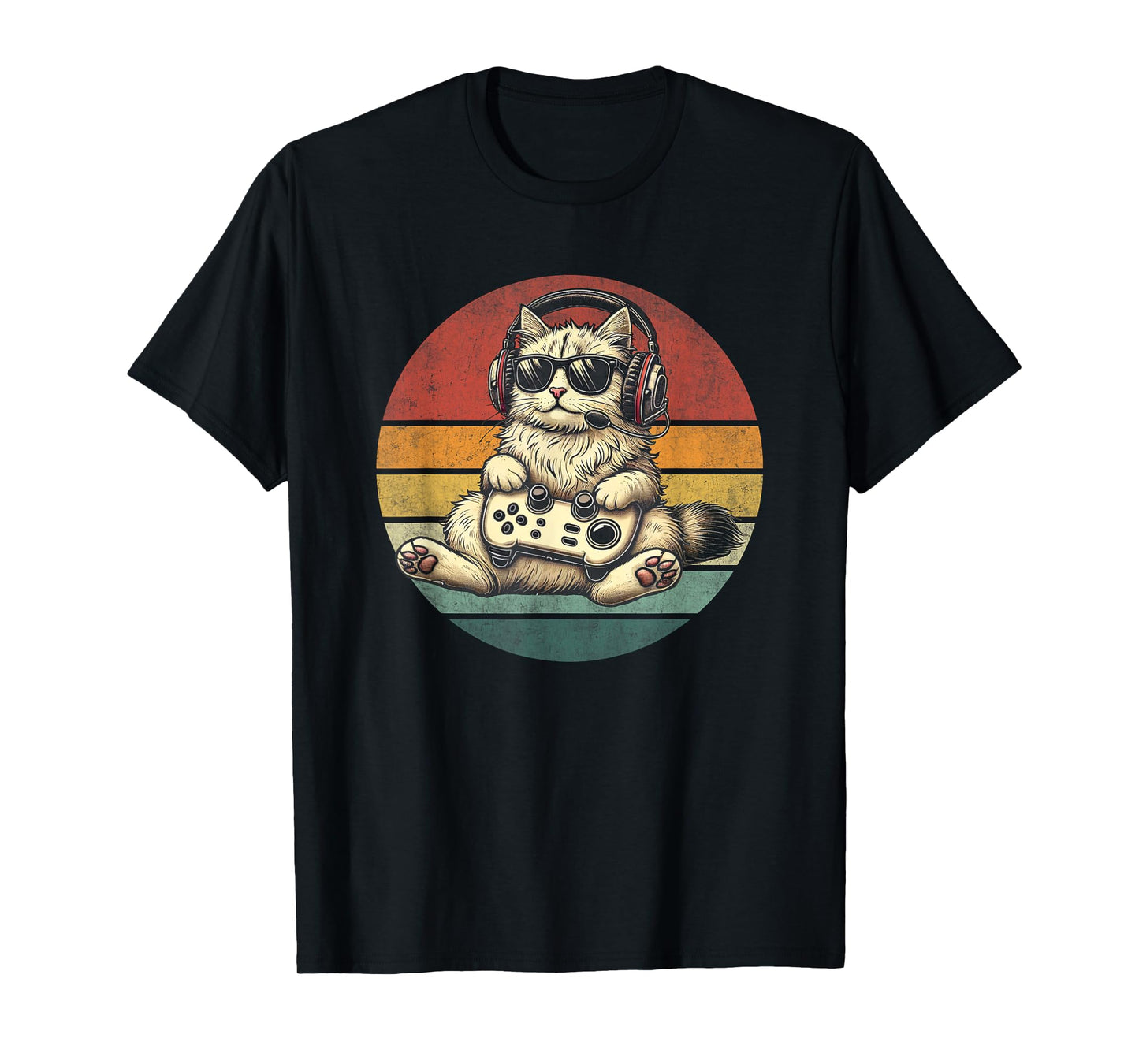 Kitten Cat Playing Video Games Vintage Funny Cat Gaming Men Women Kids T-Shirt