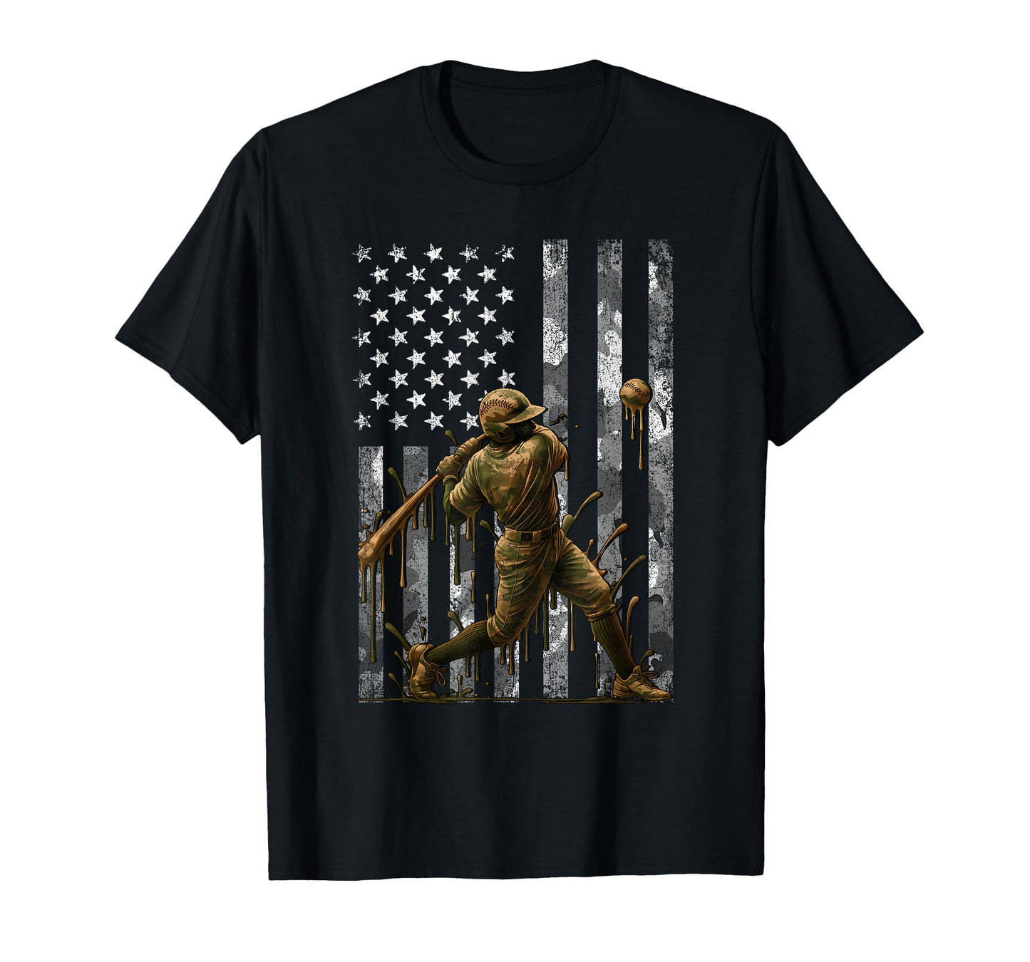 Patriotic Baseball American Flag Camo 4th Of July Mens Boys T-Shirt