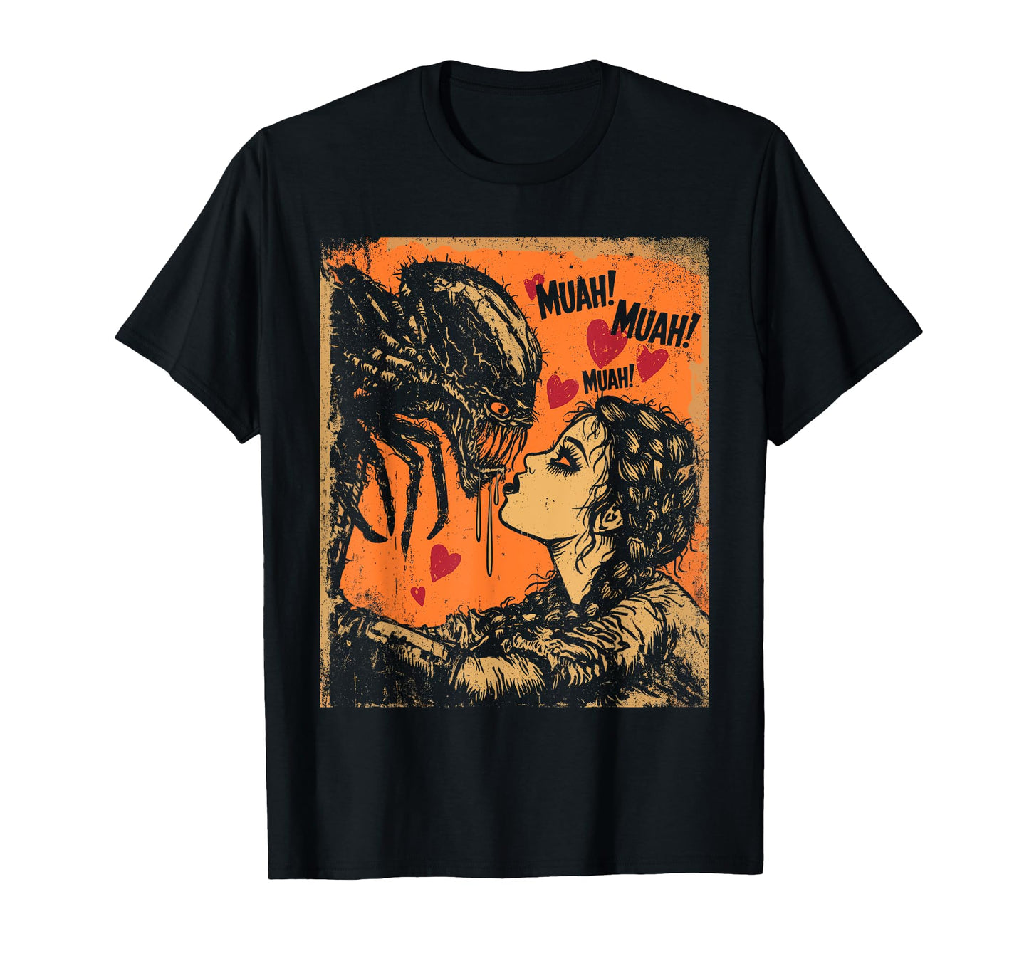 Goth Girl Kissing Creepy Spider Comic Panel Halloween Art T-Shirt