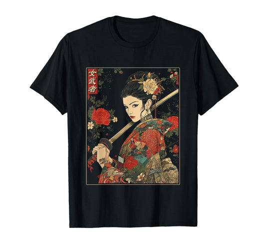 Japanese Gothic Samurai Art Woman With Katana Sword T-Shirt