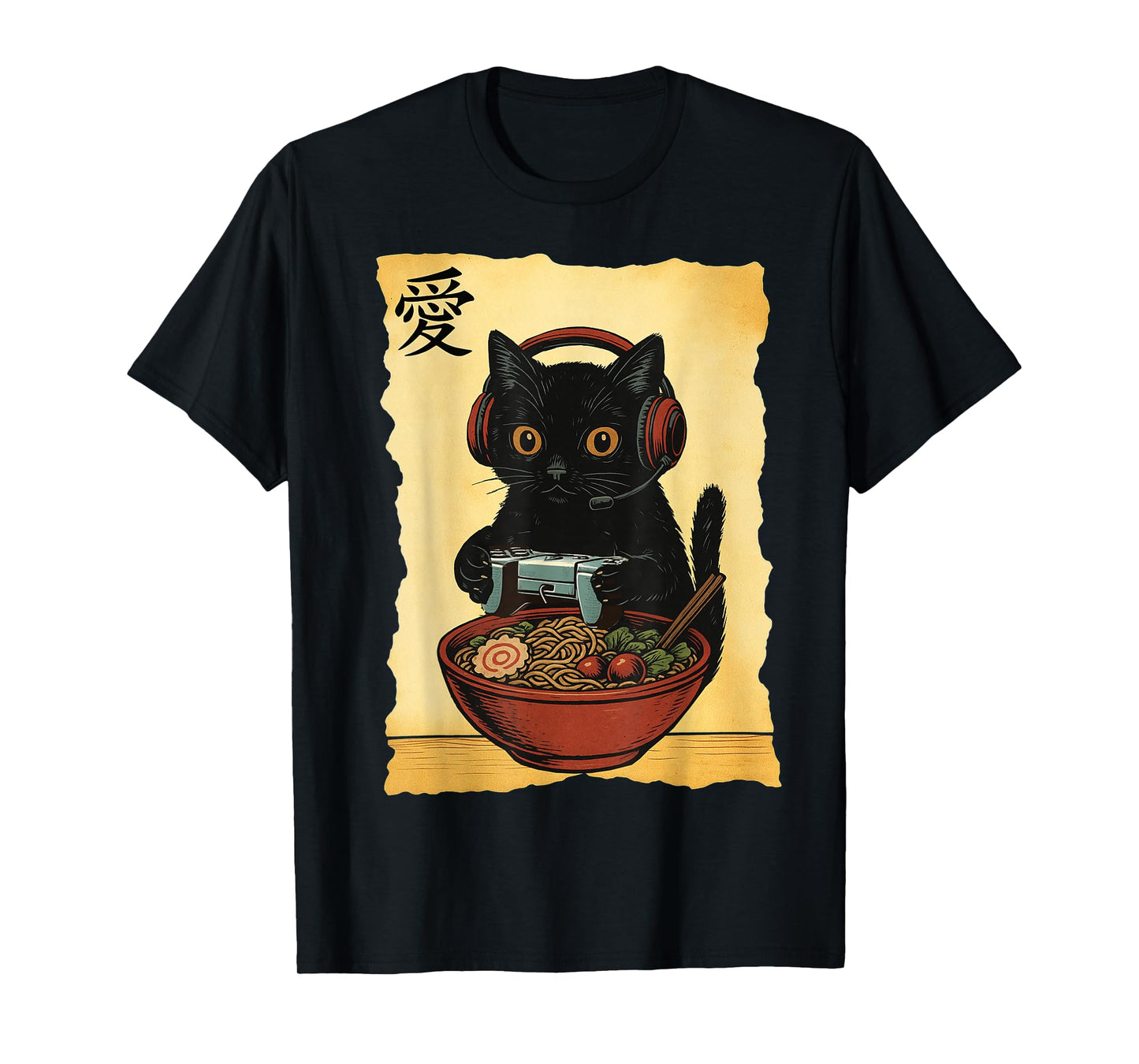 Cute Kawaii Gamer Cat Funny Ramen Retro Japanese Cat Gaming T-Shirt