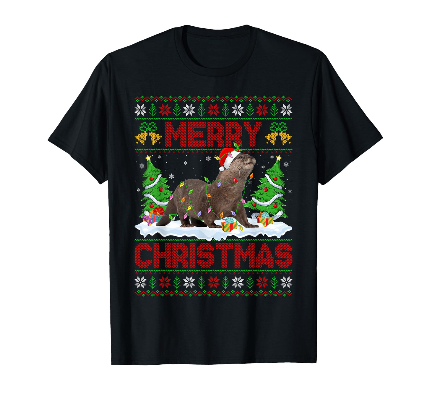Otter Ugly Xmas Sweater Funny Otter Animal Lights Christmas T-Shirt