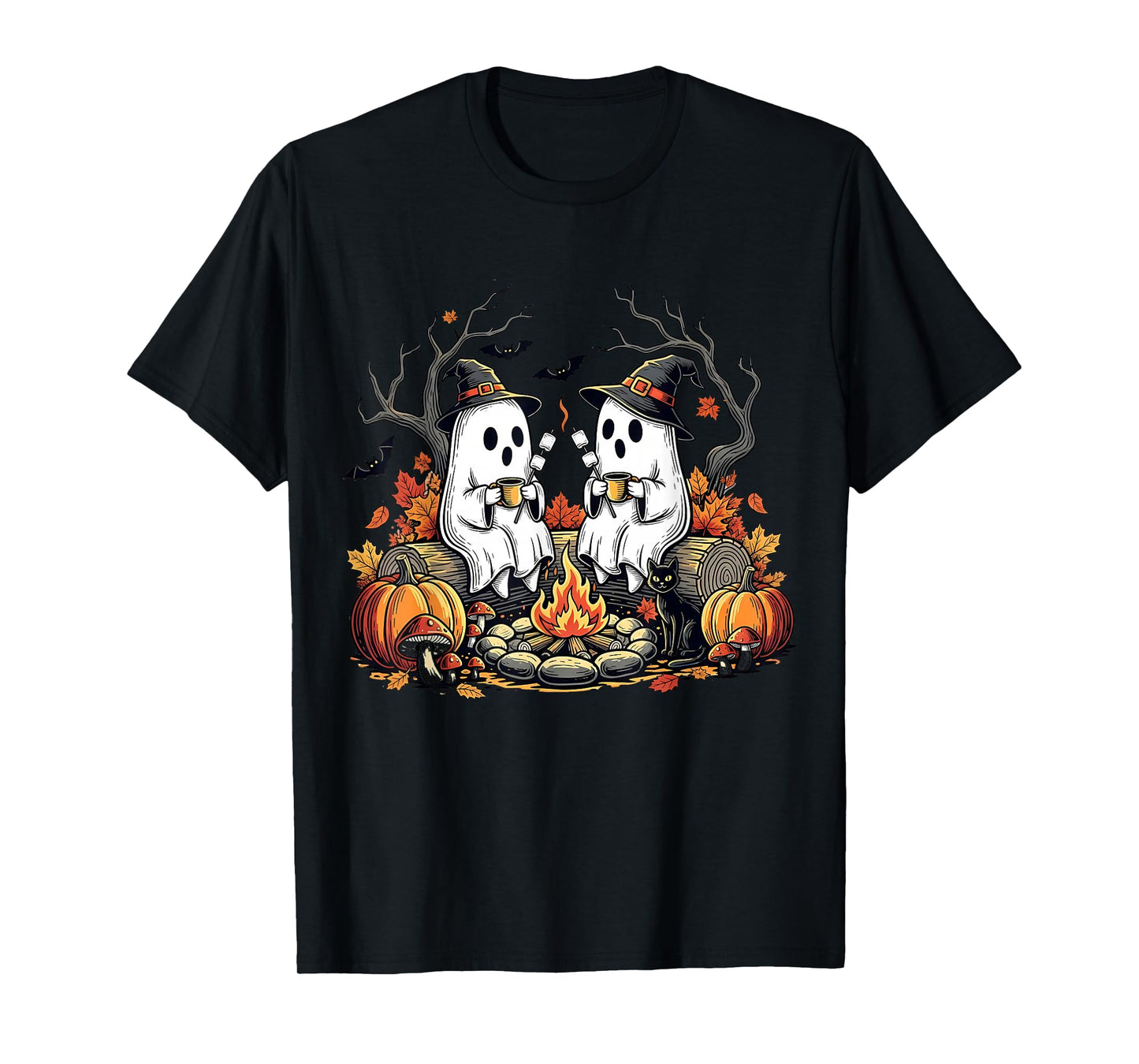 Retro Cute Ghost Boo Spooky Season Autumn Camping Halloween T-Shirt